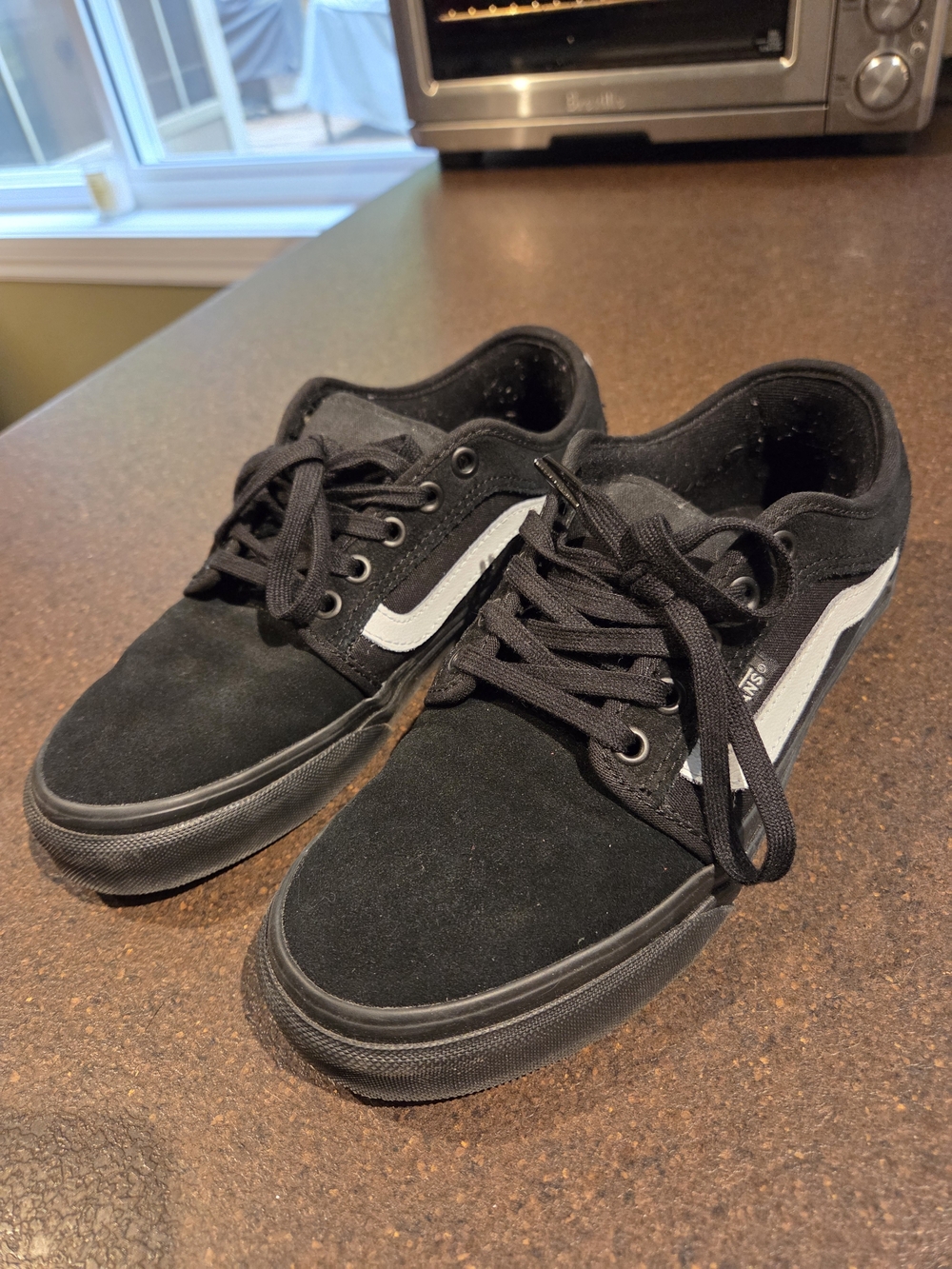 Vans Black Suede Low-Top Sneakers with White Side Stripe